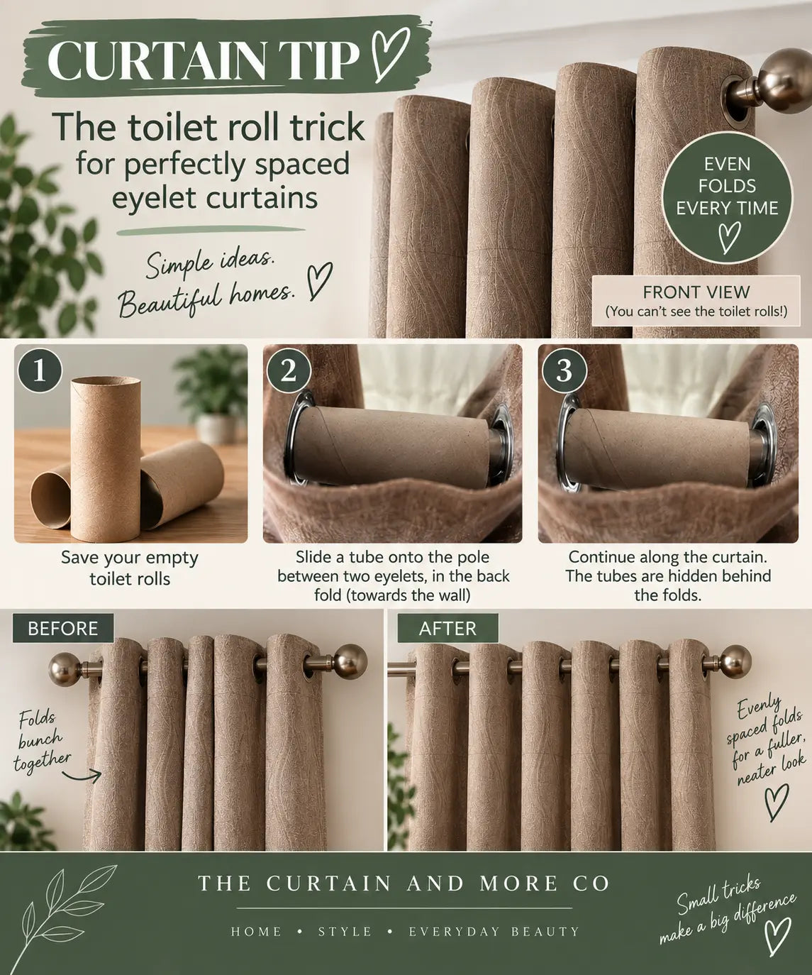 Curtain Tip: The Toilet Roll Trick for Perfectly Spaced Eyelet Curtains The Curtain and More Co