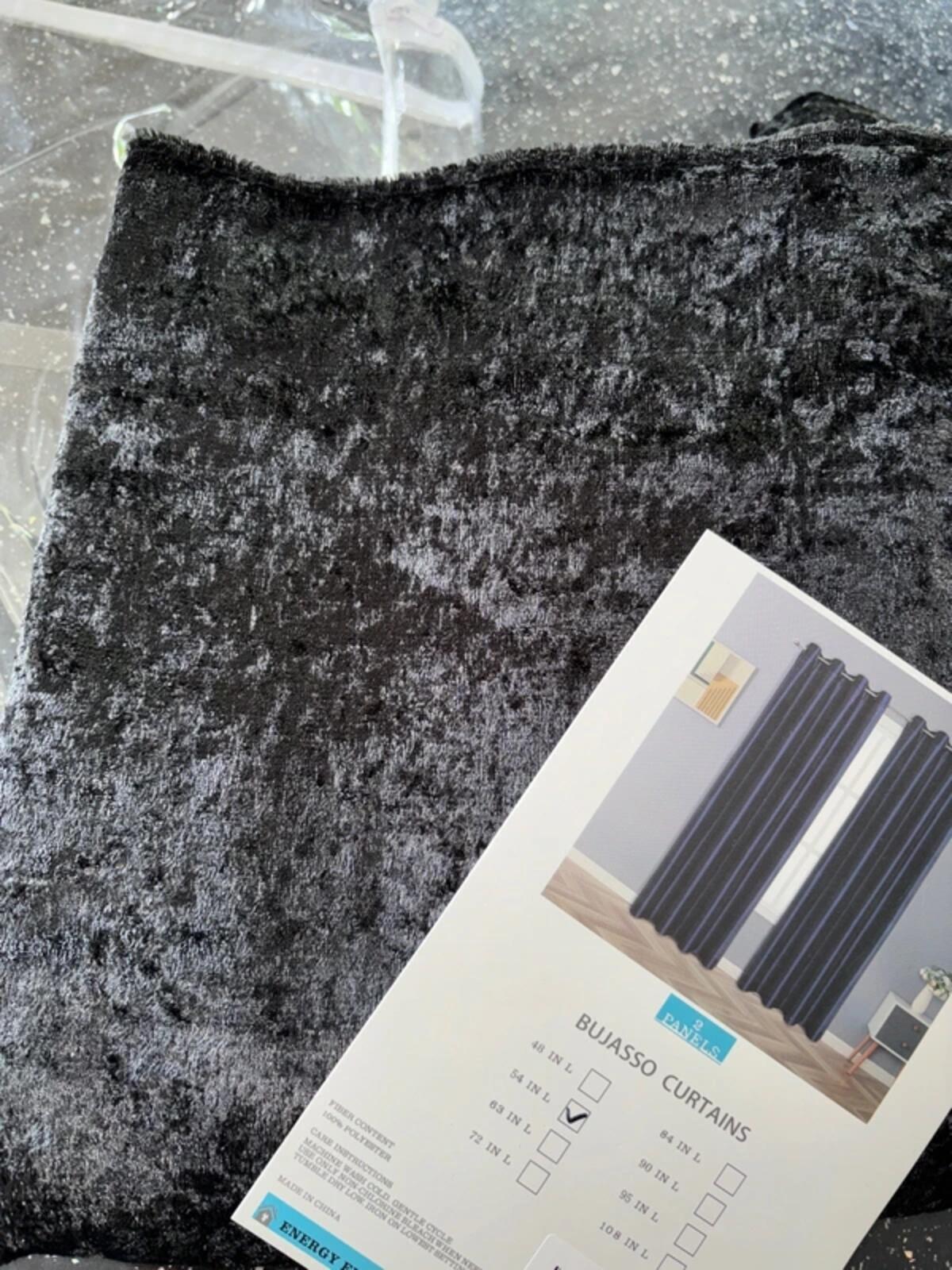Bujasso Black Crushed Velvet Curtains Pencil Pleat  Set of 2 Panels W66 x L54 Black
