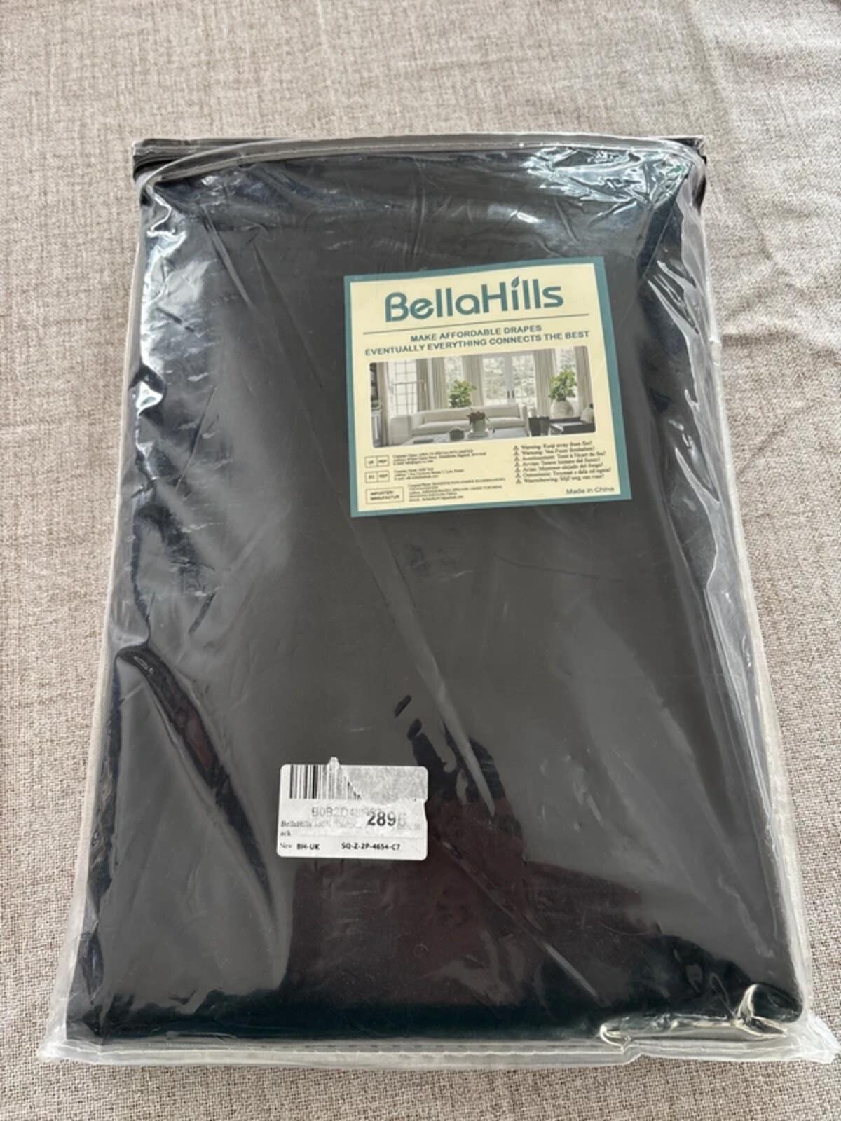 BellaHills 100% Blackout Curtains Pencil Pleat Bkack 46Wx54L 2 panels