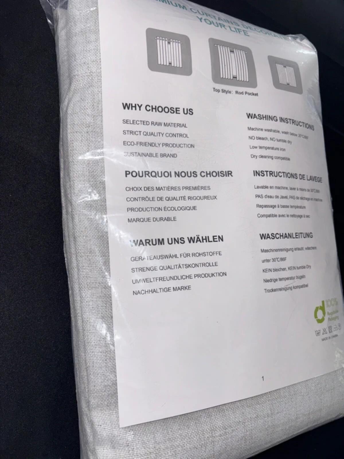 Premium Grey White Linen look Blackout Curtains 55Wx94L inches