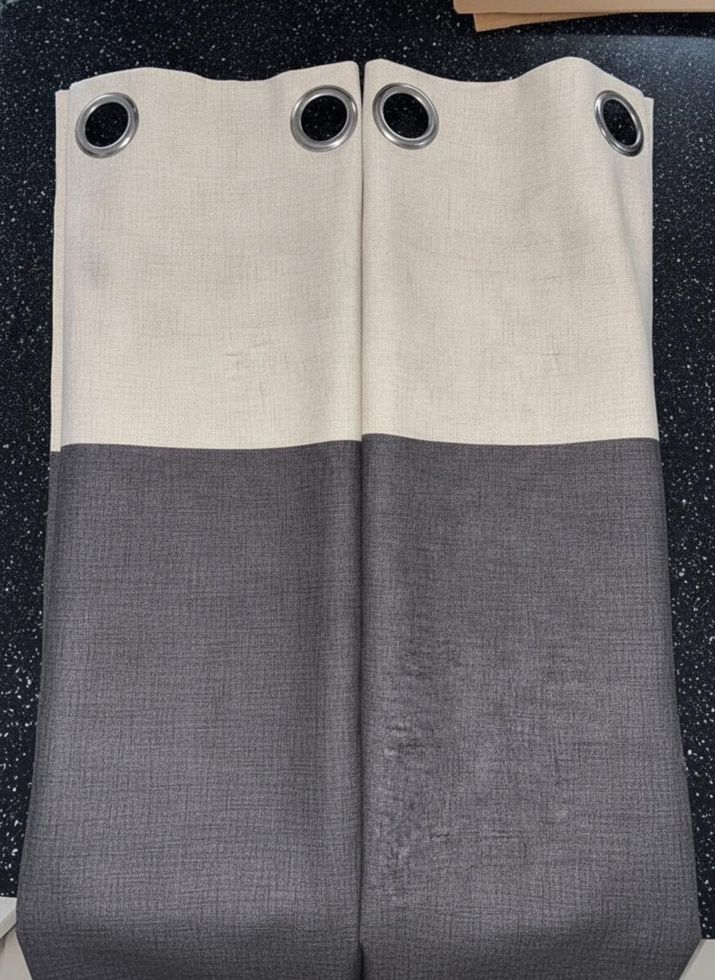 💯 Cotton Beige and Grey Header Curtains 2panels 66Wx72Lb