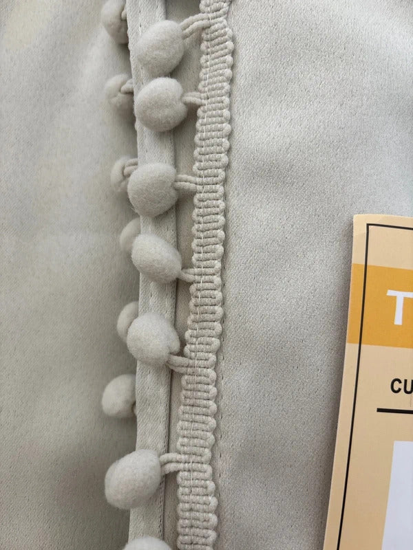Light Beige Pom Pom Curtains 50Wx90L - 2 panels