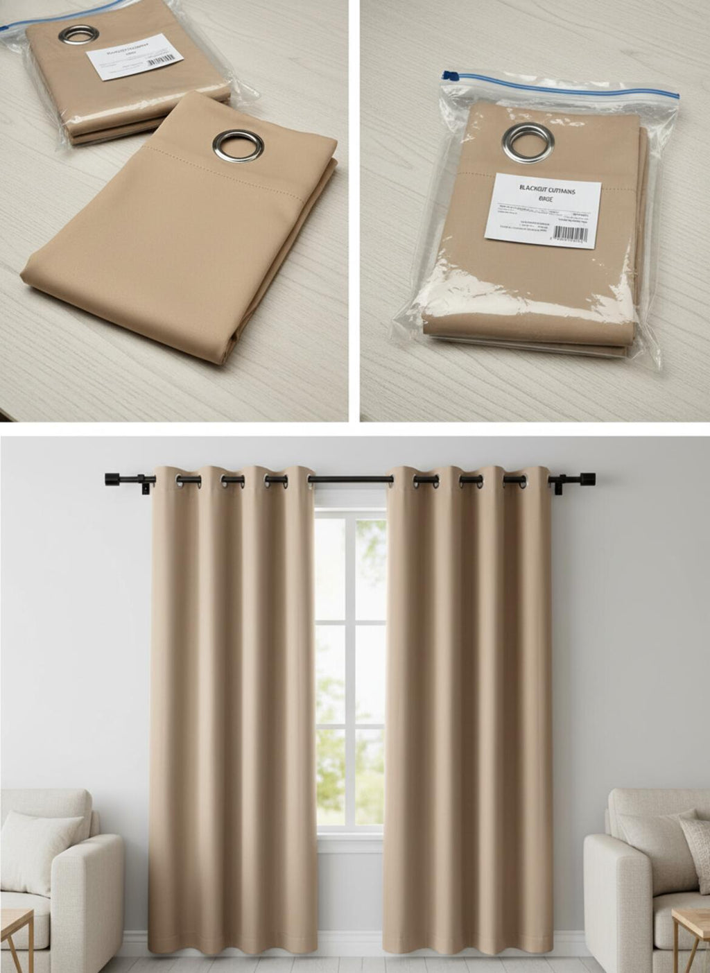 Deconovo Beige Eyelet Curtain Panels Pair - Size 52W x 72L