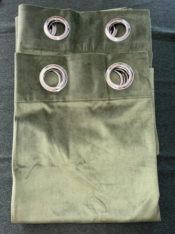 Olive Green Velvet Curtains 46Wx54L inches x2