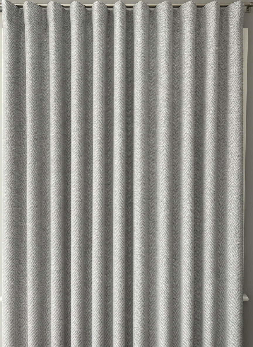 Luxury Heavyweight Herringbone Woven Curtains –Soft Grey -2 Panels – 90” x 90”