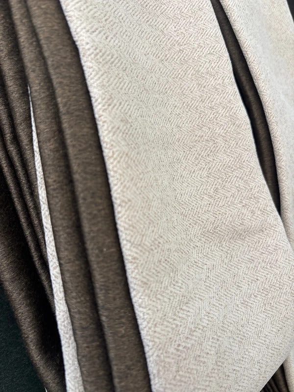 Luxury Heavyweight Herringbone Woven Curtains – Natural Beige 2 Panels 90” x 90”