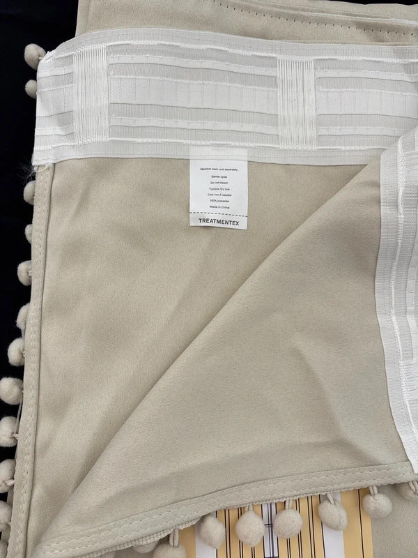 Pom Pom pencil pleat curtains x 2 panels Light beige - 50Wx72L inches