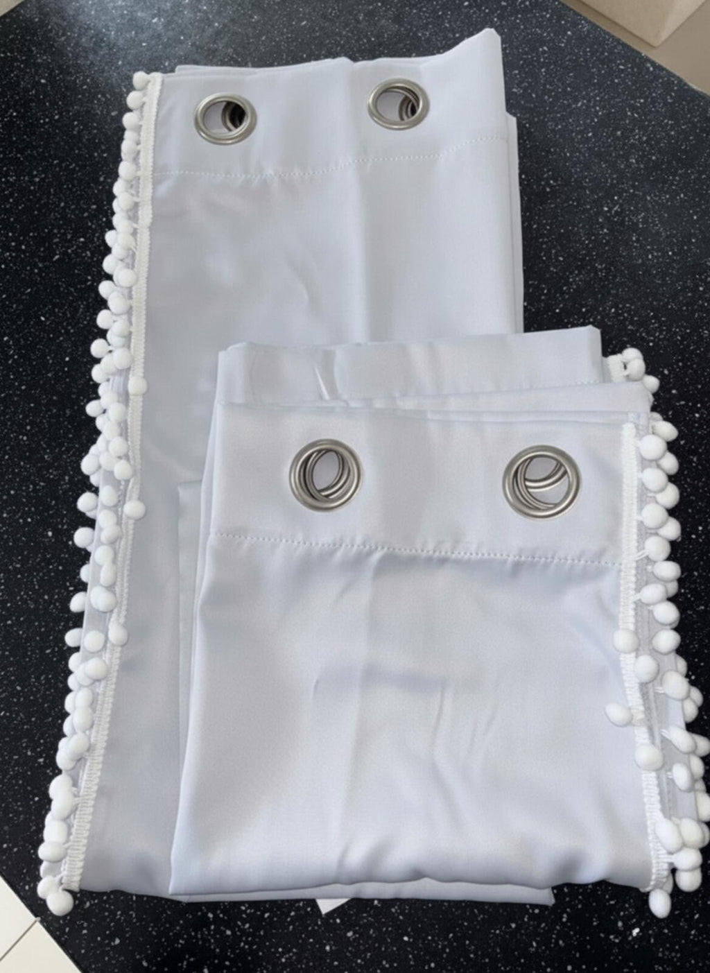 Greyish White Pom Pom Curtains 52Wx54L