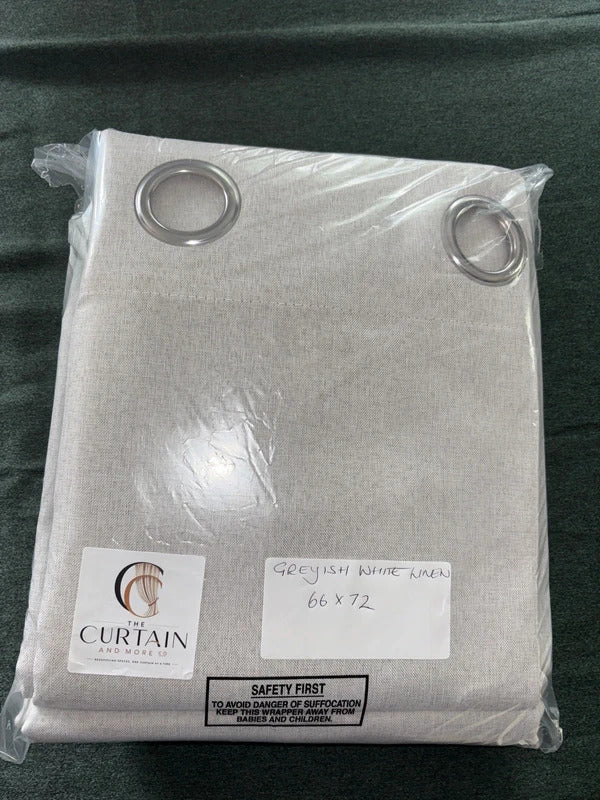 💯 Blackout Faux linen Greyish white Curtains W66 x L72 Inch One Pair