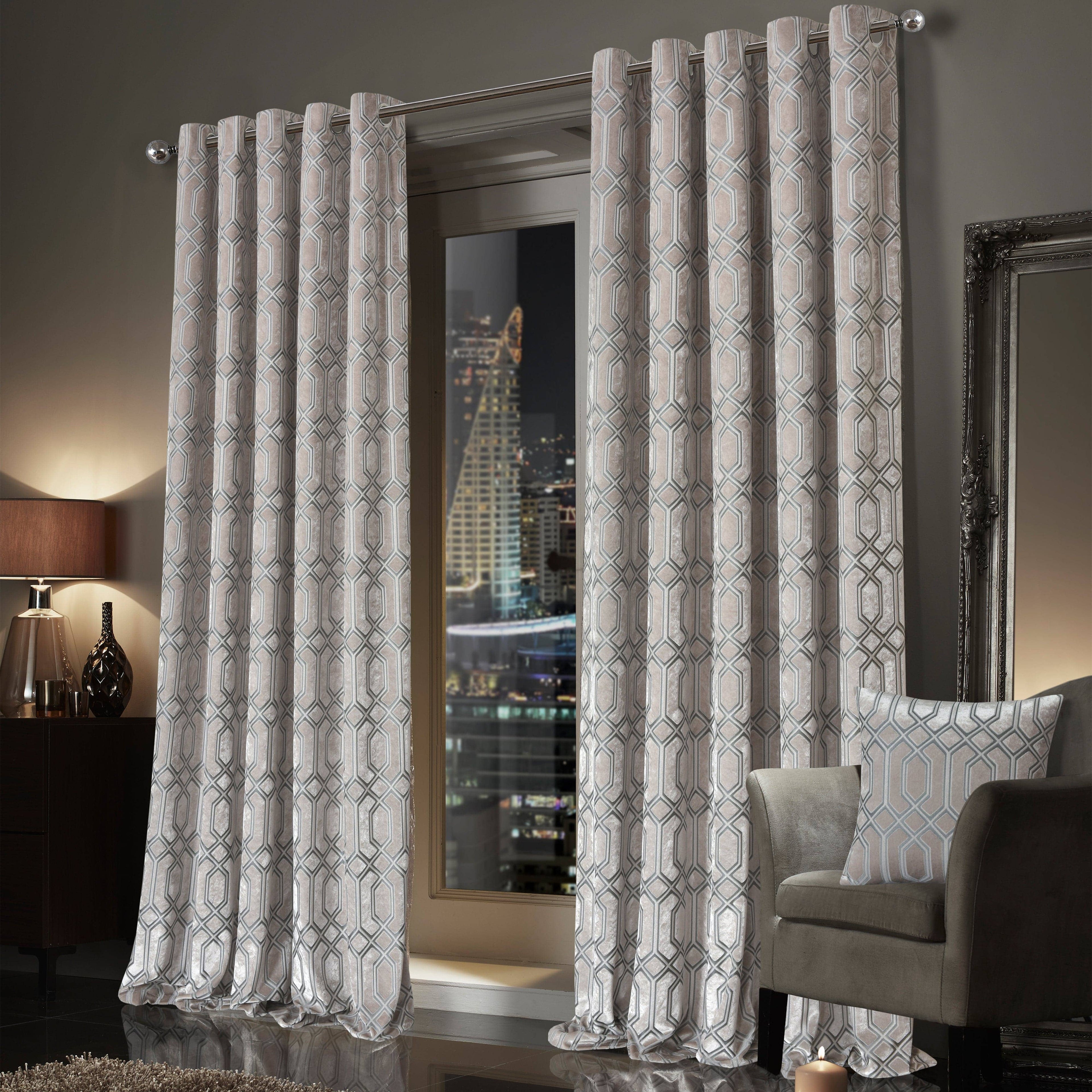 OLIVIA ROCCO Luxe Geo Velvet Eyelet Curtains Champagne: CHAMPAGNE / 66" (WIDTH) x 90" (DROP)