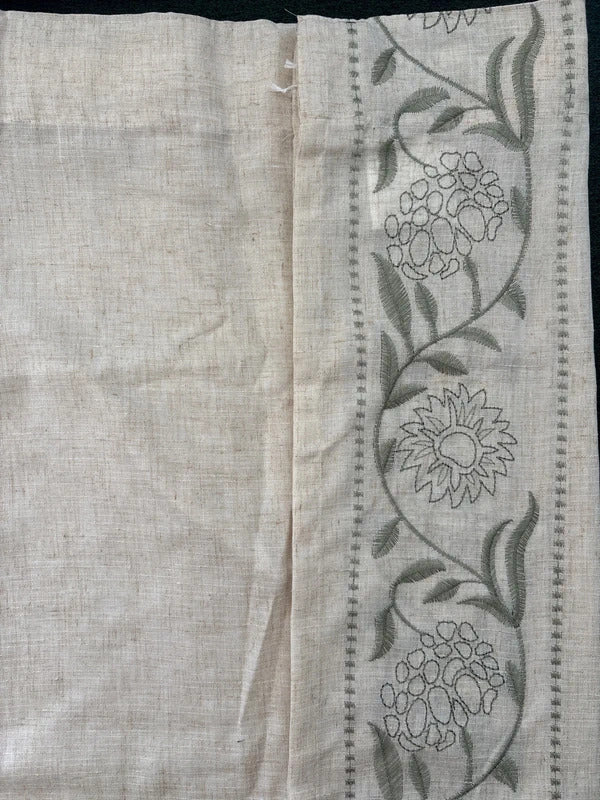 Floral Embroidery Linen Blend  Curtains Pencil Pleat 50Wx54L  sage Green