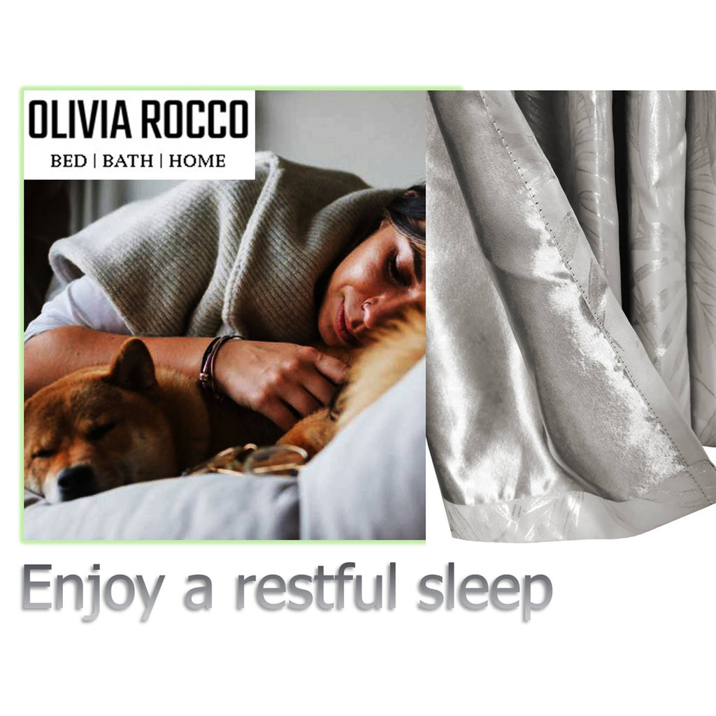 OLIVIA ROCCO Leaf Natural Sparkle Blackout Curtains: NATURAL / 66" (WIDTH) x 54" (DROP)