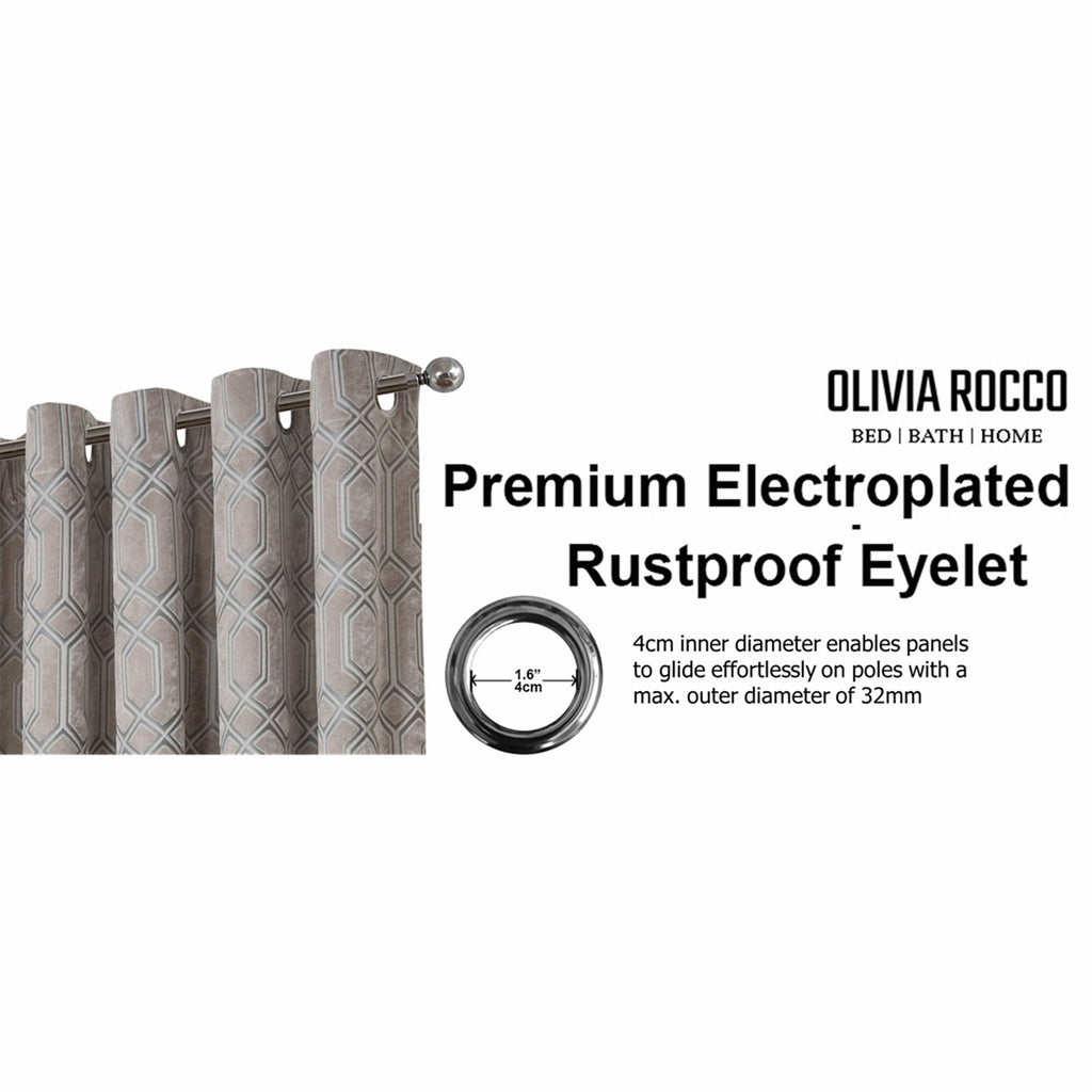 OLIVIA ROCCO Luxe Geo Velvet Eyelet Curtains Champagne: CHAMPAGNE / 66" (WIDTH) x 90" (DROP)