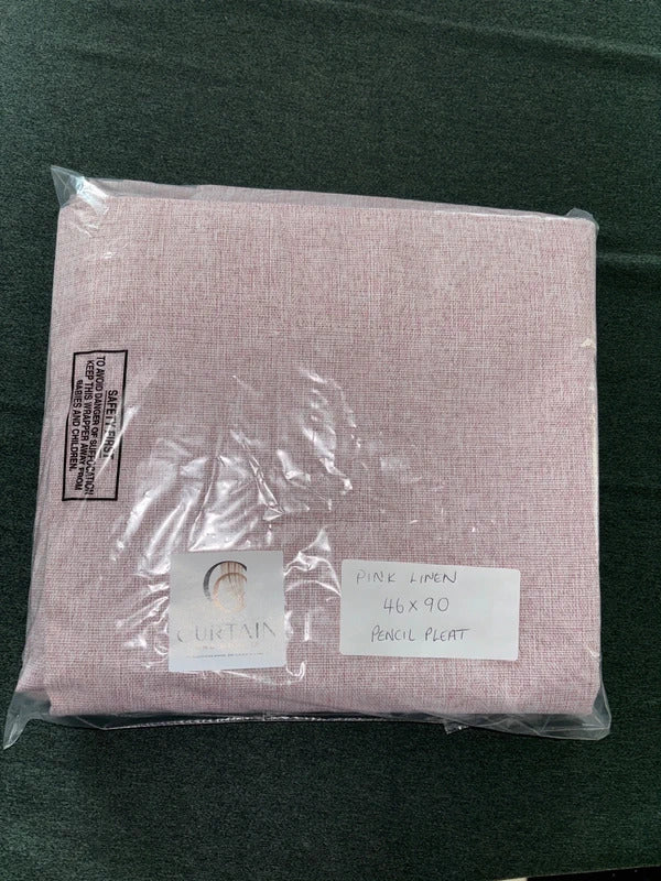 💯 Blackout Pink Linen Look Curtains W46xL90in x 2 pencil pleat