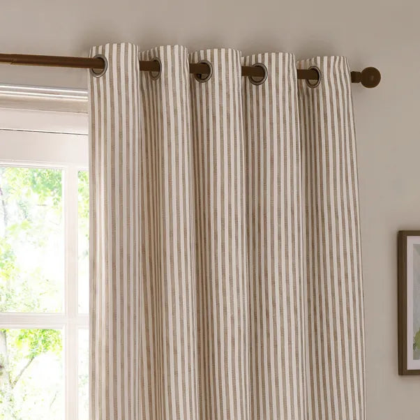 Hebden Striped 100% Cotton Lined Eyelet Curtains Natural