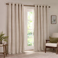 Hebden Striped 100% Cotton Lined Eyelet Curtains Natural