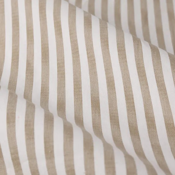 Hebden Striped 100% Cotton Lined Eyelet Curtains Natural
