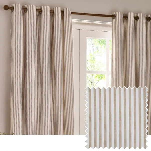 Hebden Striped 100% Cotton Lined Eyelet Curtains Natural
