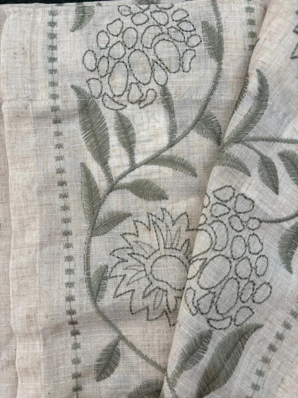 Floral Embroidery Linen Blend  Curtains Pencil Pleat 50Wx54L  sage Green