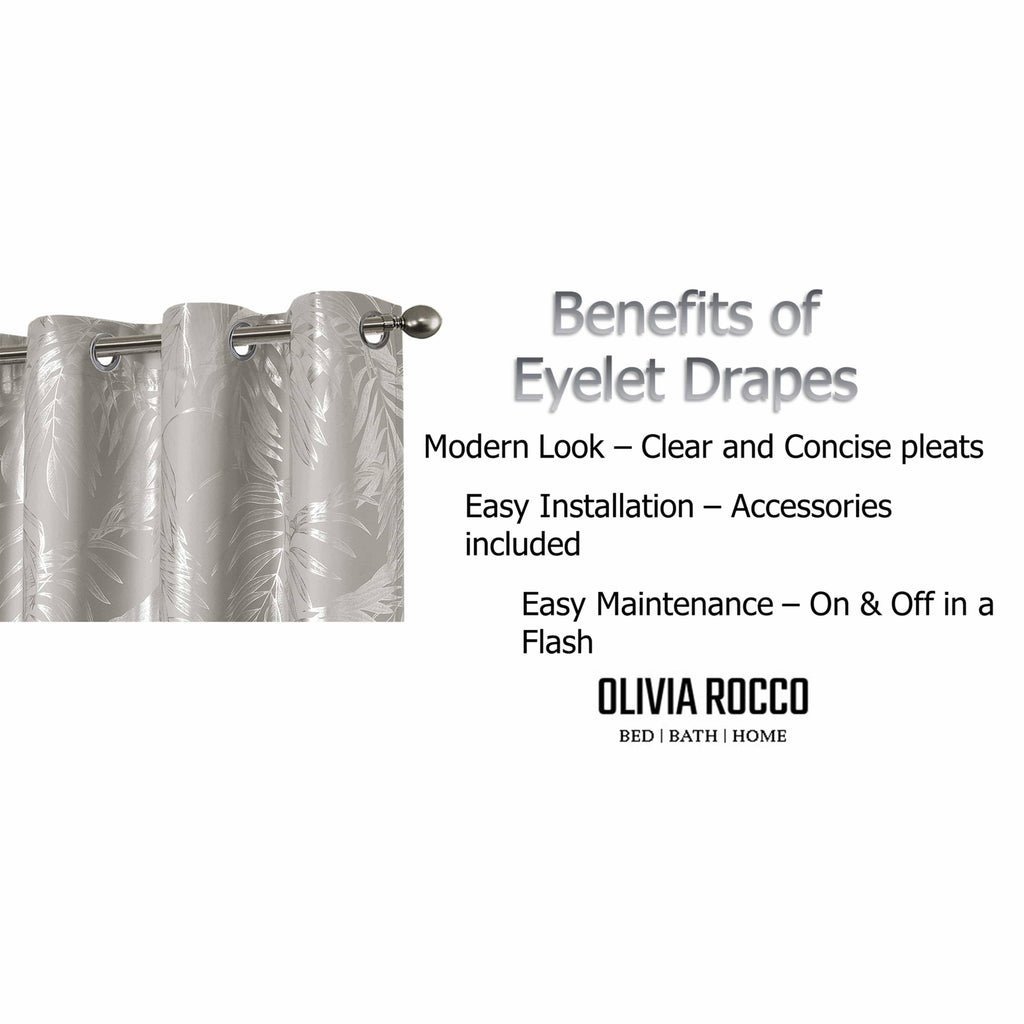 OLIVIA ROCCO Leaf Natural Sparkle Blackout Curtains: NATURAL / 66" (WIDTH) x 54" (DROP)