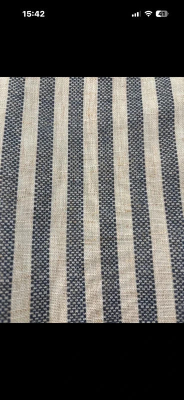 Linen Blend blue stripe Curtains 50Wx72L inches x 2