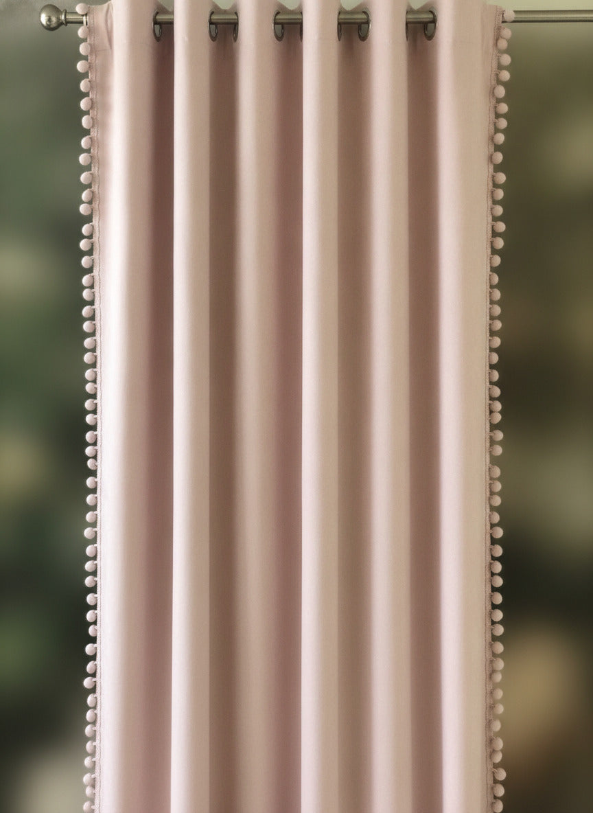 Pink Pom Pom Pencil pleat curtains 50" w x 90” long x2 Panels
