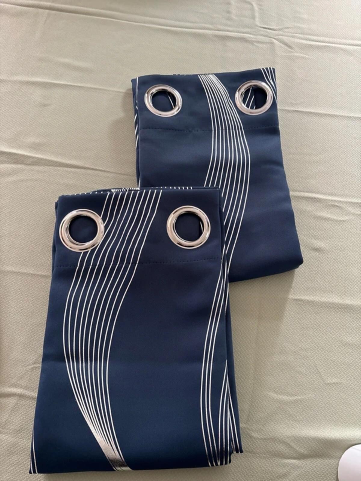 Navy Blackout Curtains with silver foil wave 2 panels 46Wx54L inches