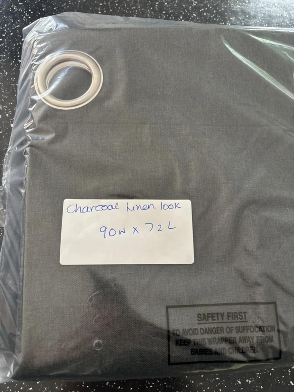 Faux Linen 💯 Blackout Charcoal Grey Eyelet Curtains 90Wx72L inches 2 panels