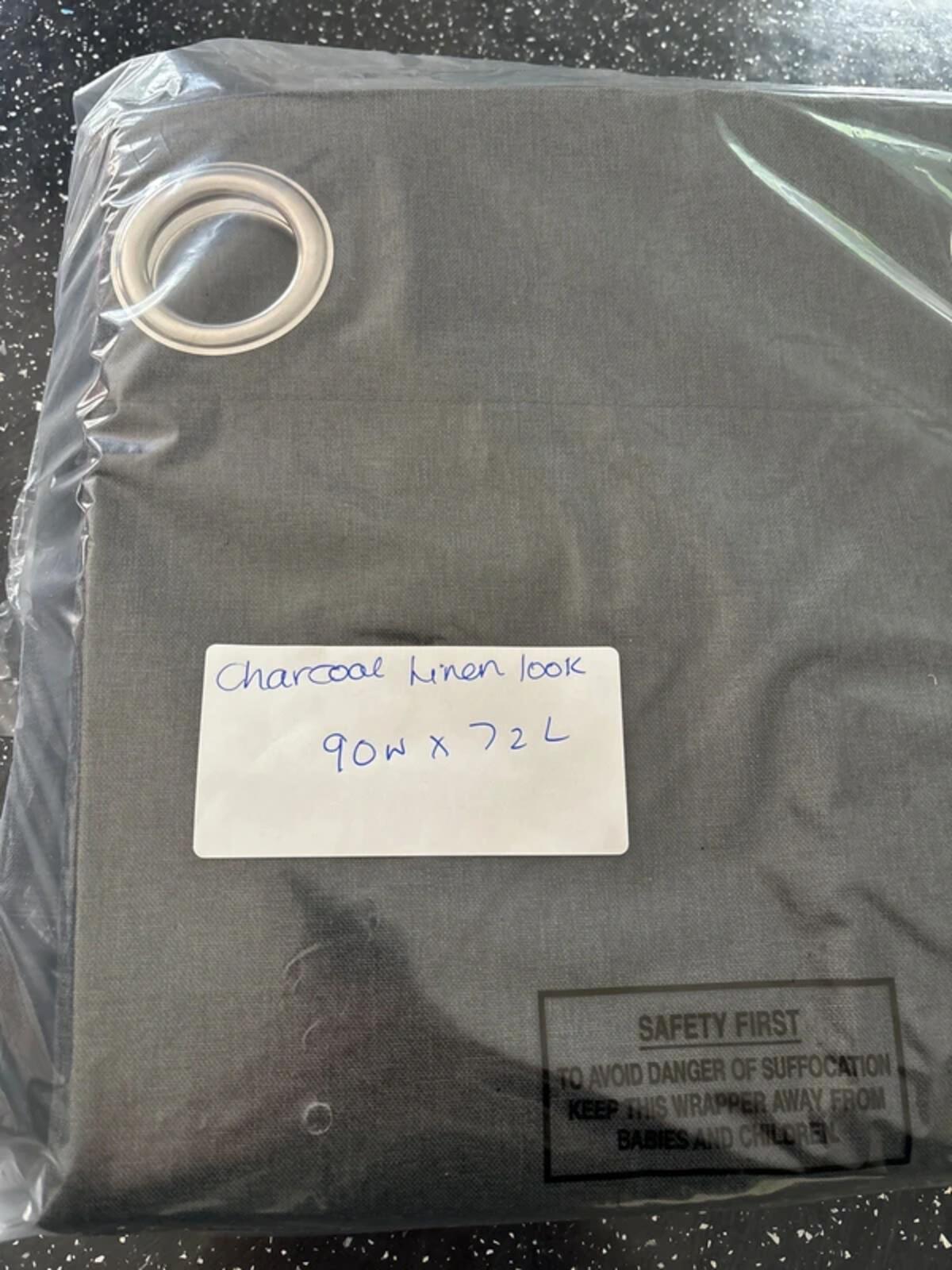 Faux Linen 💯 Blackout Charcoal Grey Eyelet Curtains 90Wx72L inches 2 panels