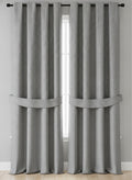Luxury Heavyweight Herringbone Woven Curtains –Soft Grey -2 Panels – 90” x 90”