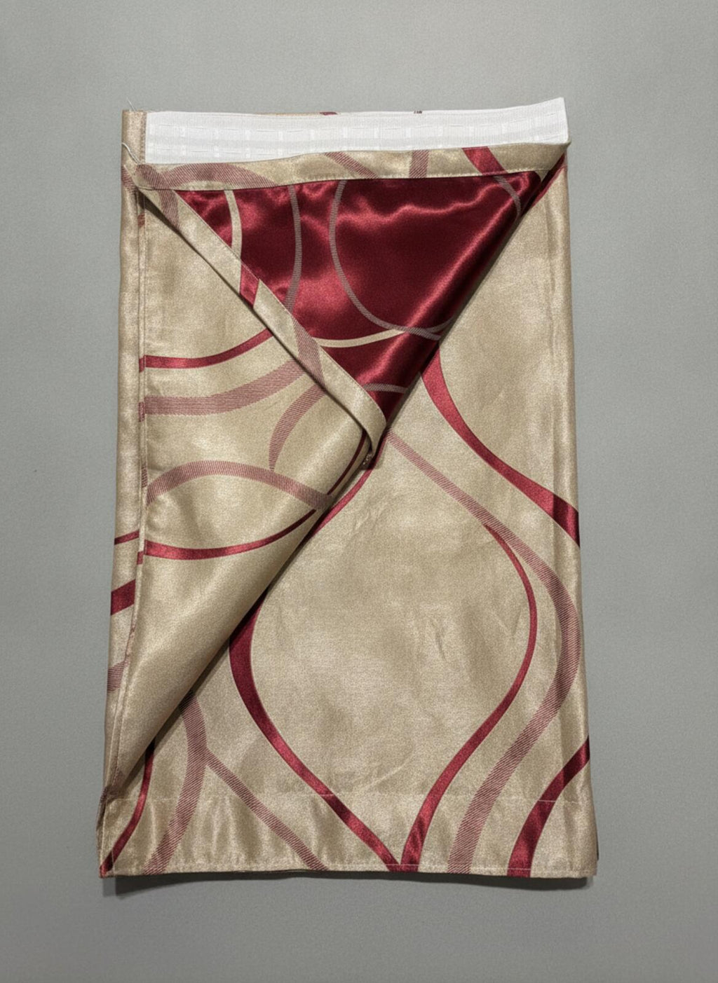 Striped Pencil Pleat Curtains 1 Pair Beige and Elegant Red 66Wx72LInch per panel