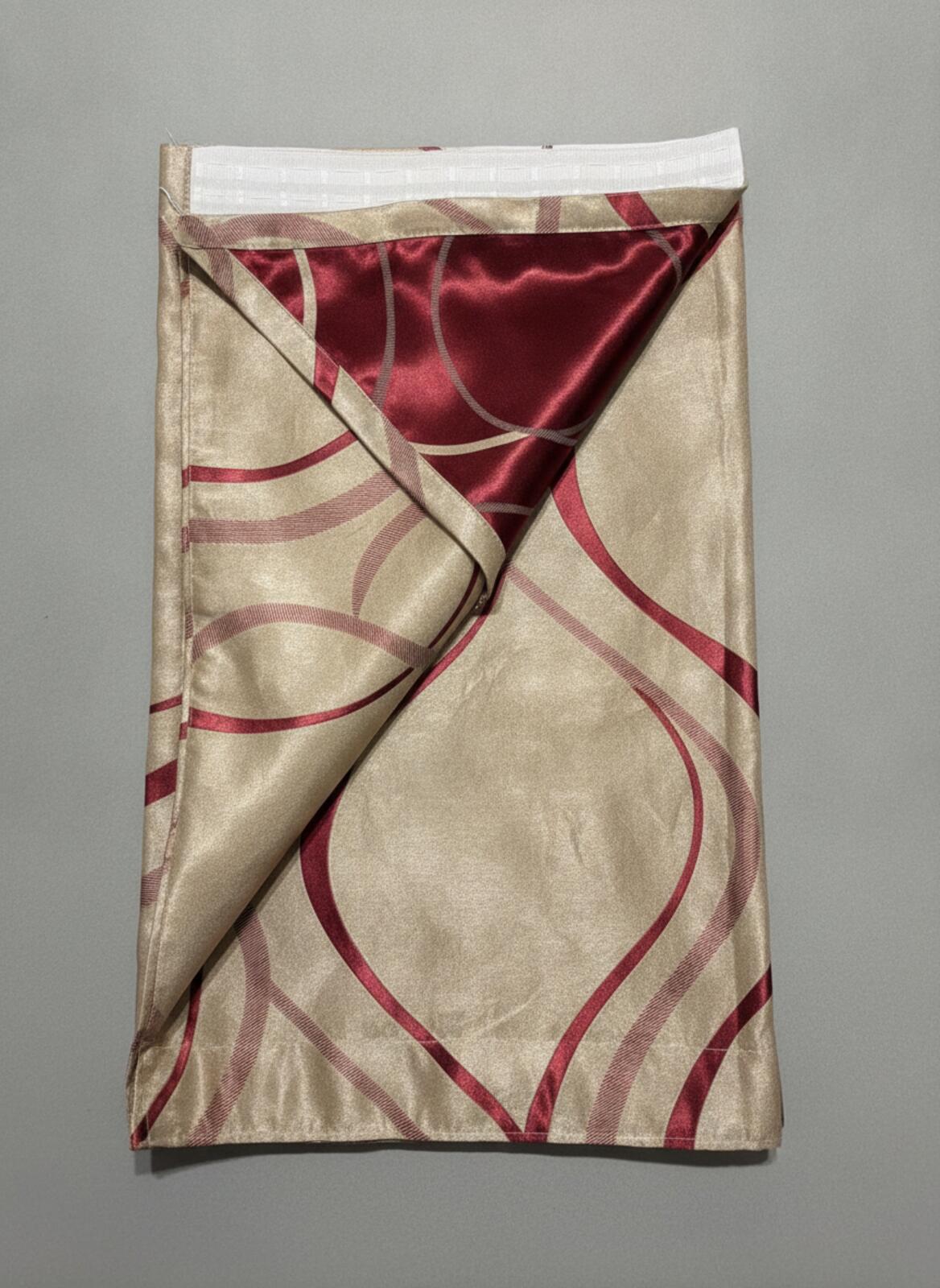 Striped Pencil Pleat Curtains 1 Pair Beige and Elegant Red 66Wx72LInch per panel