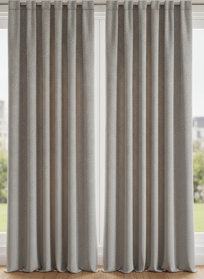Luxury Heavyweight Herringbone Woven Curtains –Soft Grey -2 Panels – 90” x 90”