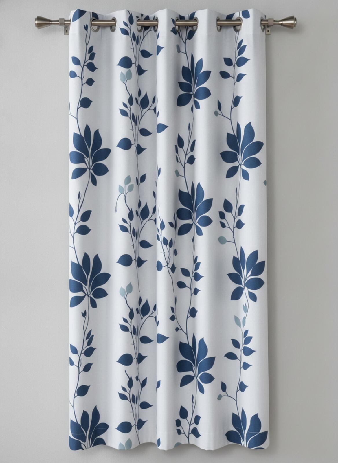 Navy Floral Blackout Curtains 50Wx54L inches x2 panels