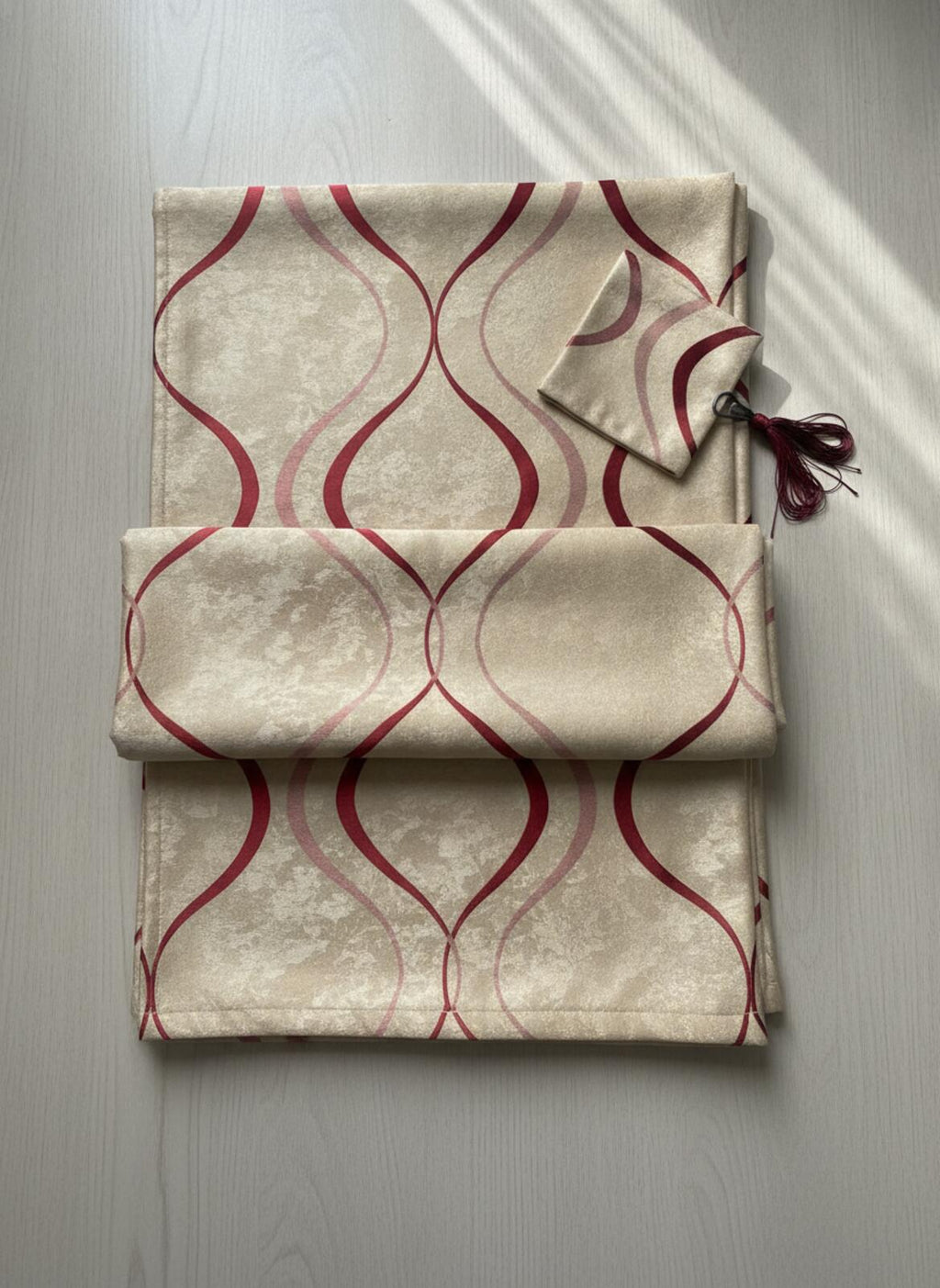 Striped Pencil Pleat Curtains 1 Pair Beige and Elegant Red 66Wx72LInch per panel