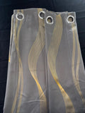 Blackout Eyelet Curtains Gold Wave Foil Printed – Light Grey 66Wx72L Inch 2 Panels