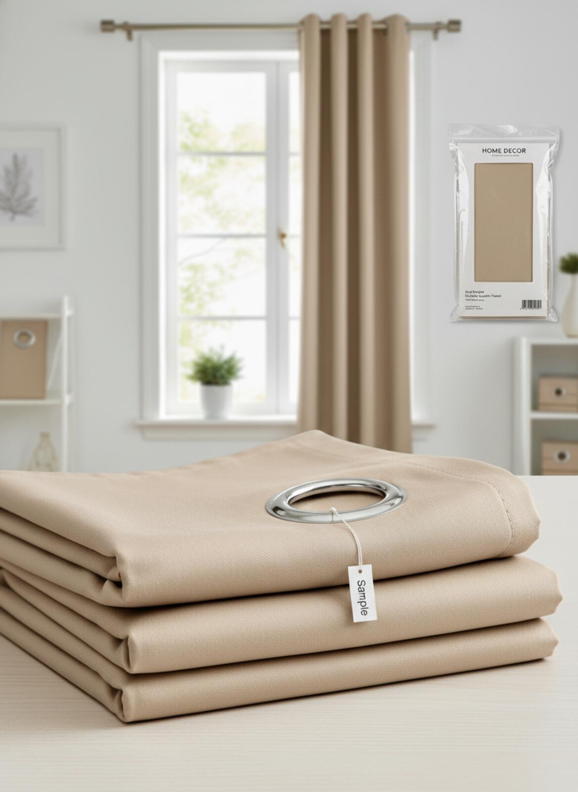 Deconovo Beige Eyelet Curtain Panels Pair - Size 52W x 72L