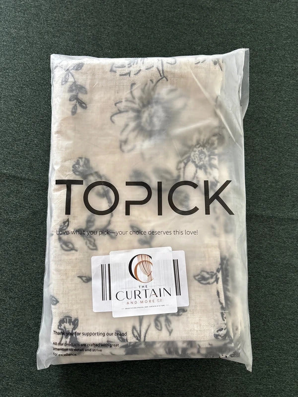 Linen Blend  Cafe Curtains Black Floral Rod Pocket W26xL45in x 2 panels