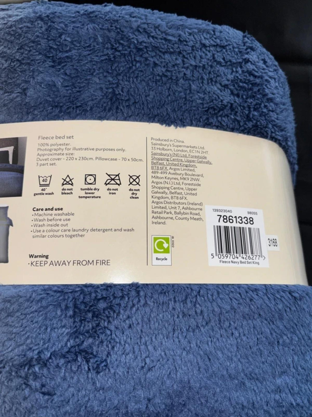 Kingsize Fleece Duvet Bedding Set in Blue
