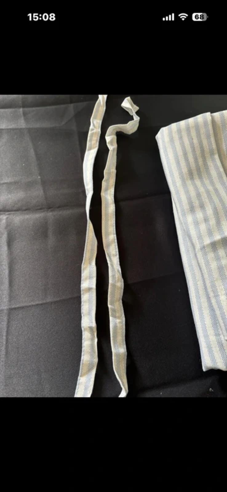 Linen Blend Curtains Blue stripes on Cream with Frill edge detail 46Wx54L