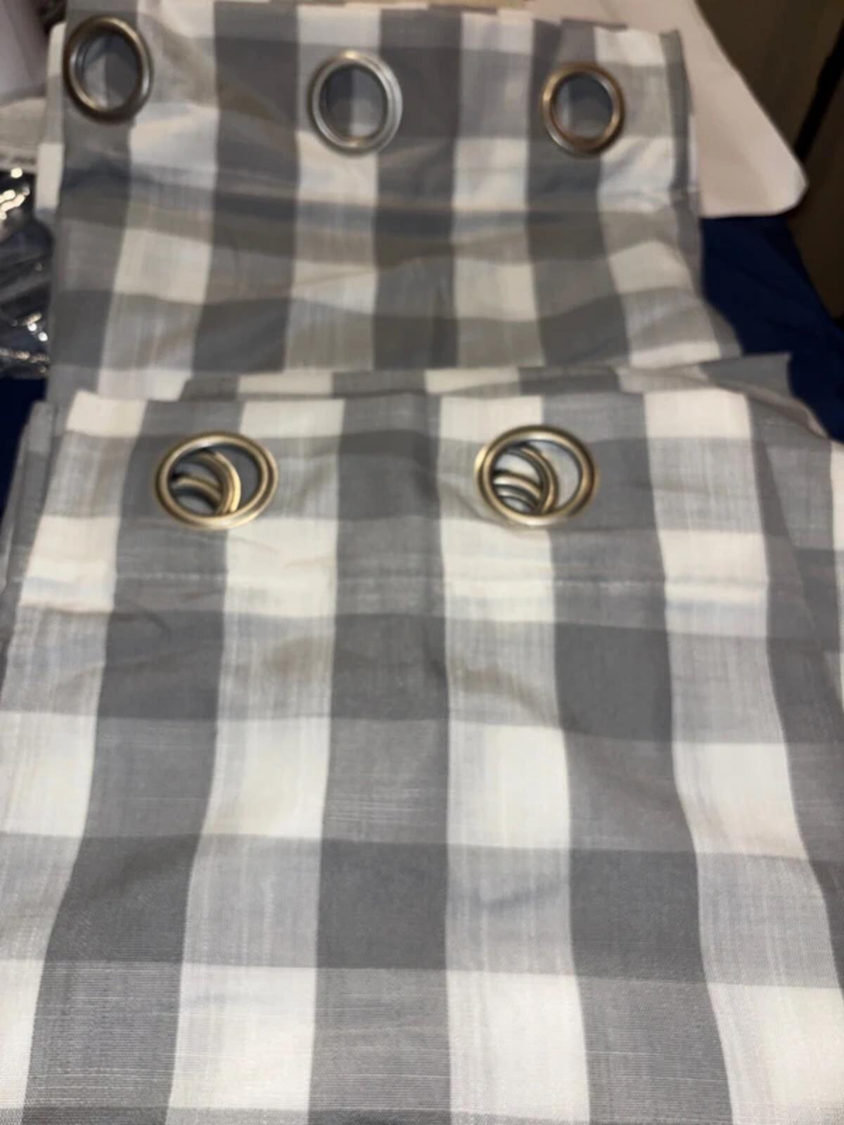 Grey White Gingham  semi Sheer Curtains 60x72 Inch