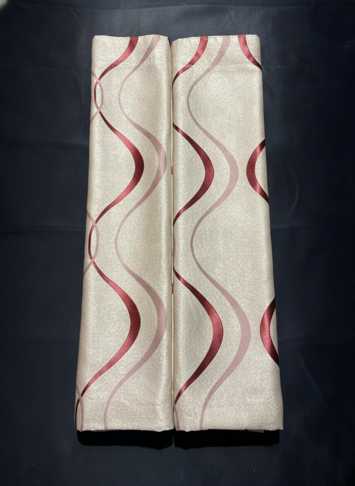 Striped Pencil Pleat Curtains 1 Pair Beige and Elegant Red 66Wx72LInch per panel