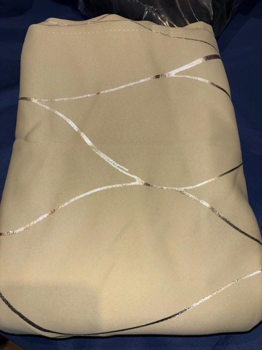 Eyelet Thermal Insulated Gold Wave Foil Printed Curtains 52 x 72 Inch  Beige, One Pai