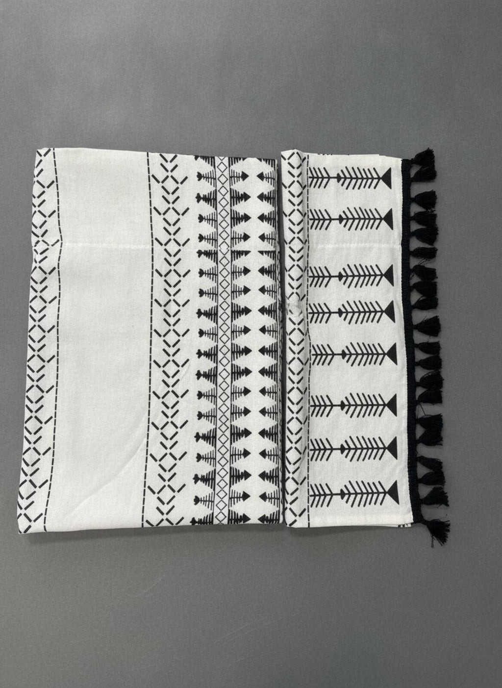 💯 cotton Geometric Pattern with Tassels – Black & Cream  each panel 150x160cm