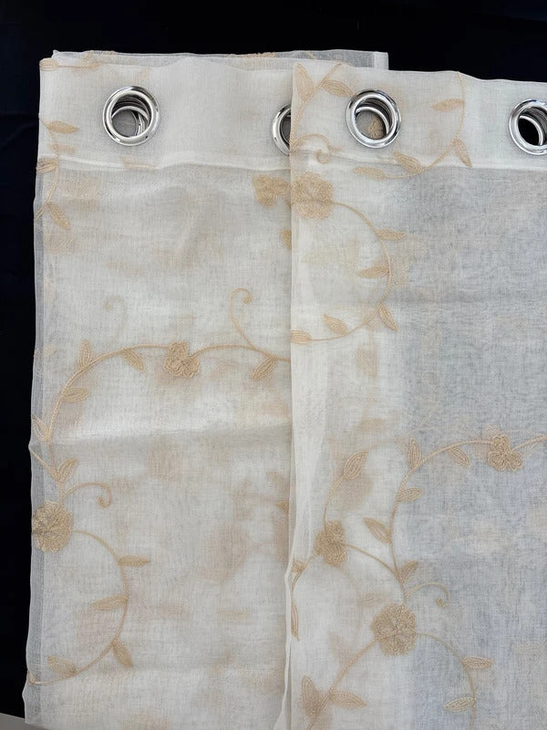 Embroidery Sheer Curtains 2 Panels 52" W x 63" L Beige