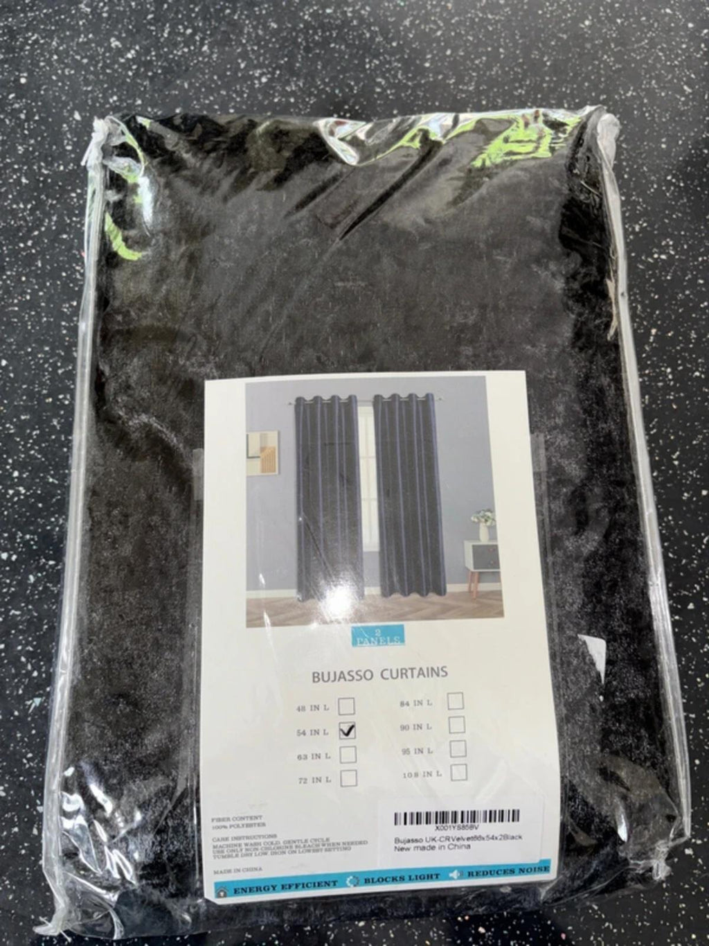 Bujasso Black Crushed Velvet Curtains Pencil Pleat  Set of 2 Panels W66 x L54 Black