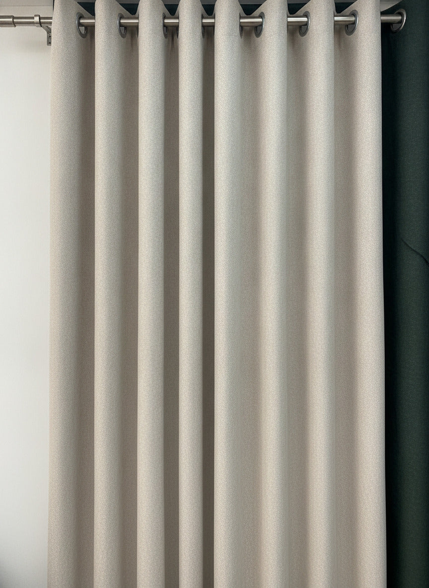 Luxury Heavyweight Herringbone Woven Curtains – Natural Beige 2 Panels 90” x 90”