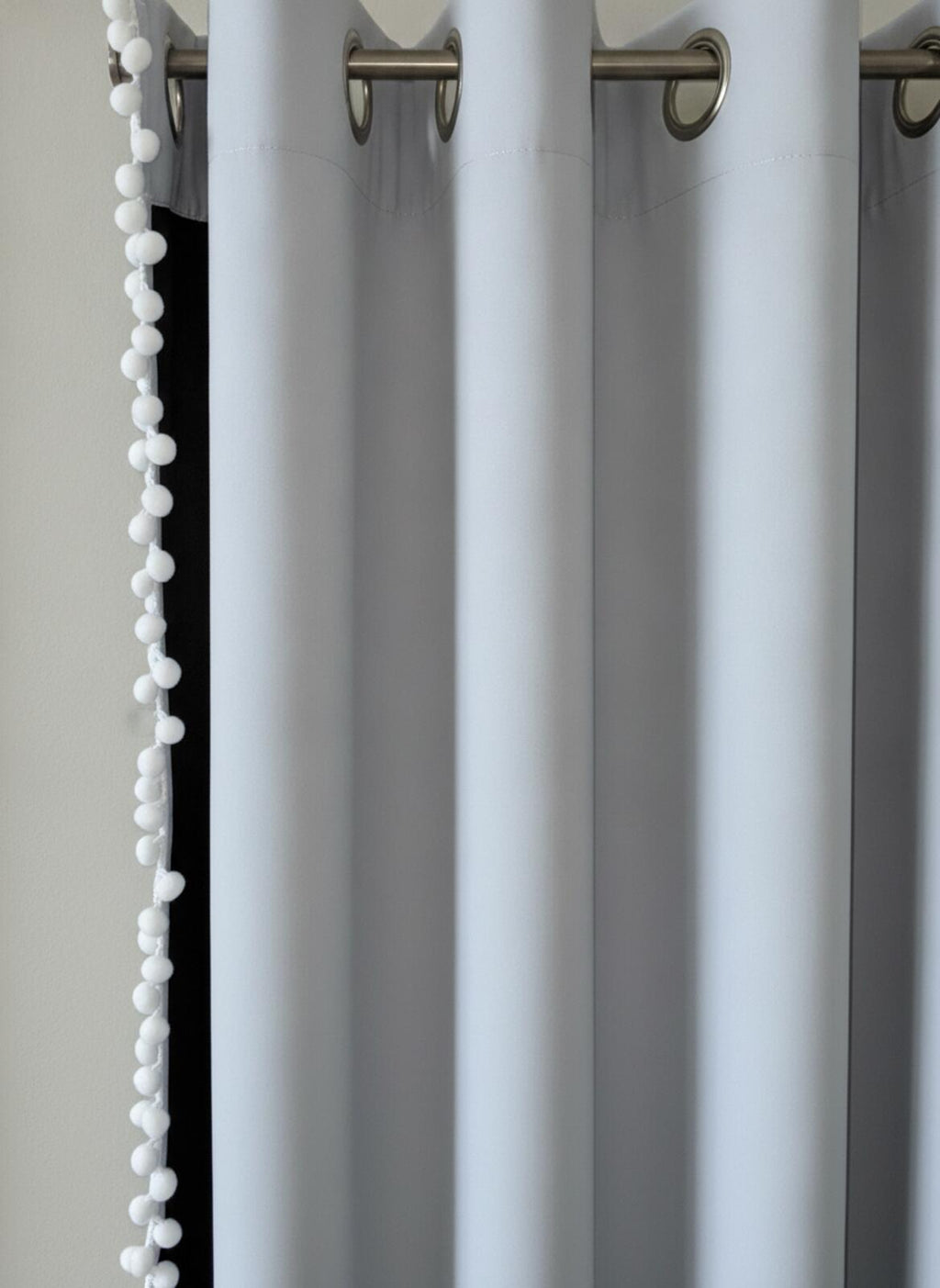 Greyish White Pom Pom Curtains 52Wx54L