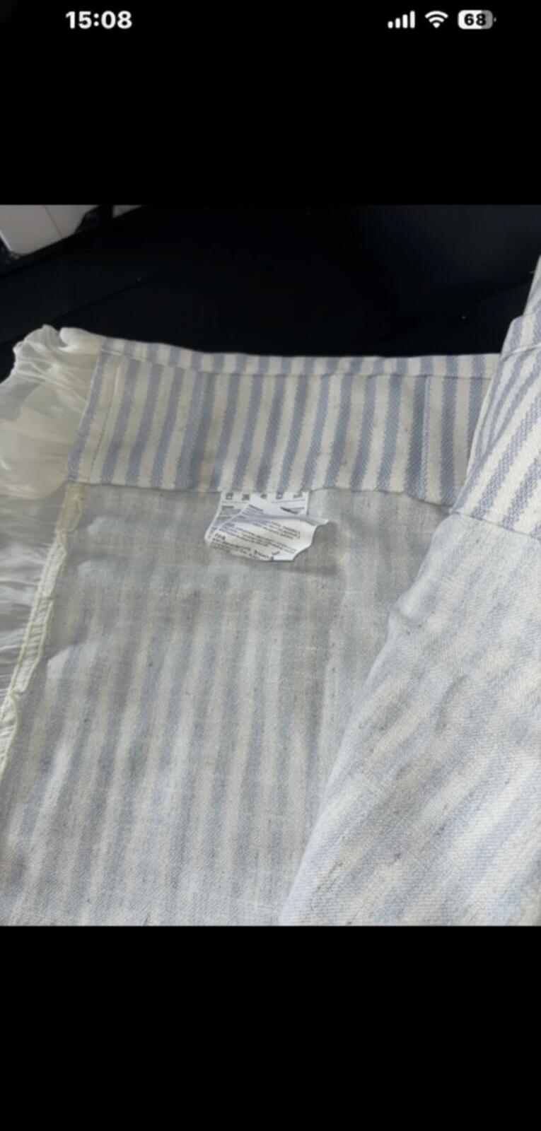 Linen Blend Curtains Blue stripes on Cream with Frill edge detail 46Wx54L