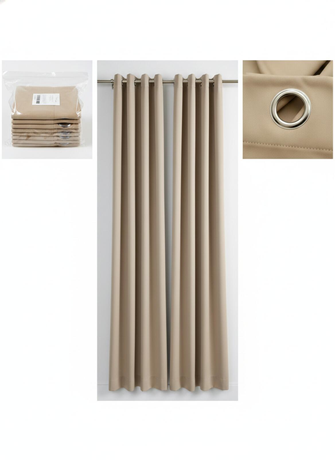 Deconovo Beige Eyelet Curtain Panels Pair - Size 52W x 72L